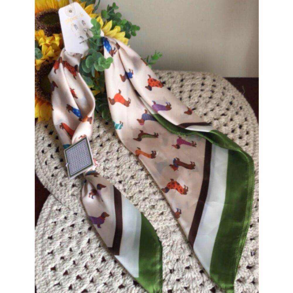 Piper K Dachschund Wiener Dof Doxie Print Square Scarf NWT